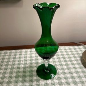 Vintage glass vase in dark green